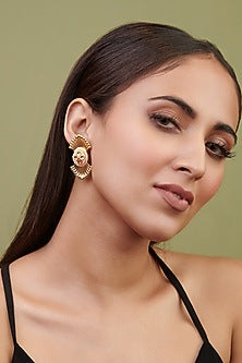 Gold Finish Synthetic Stone Enameled Stud Earrings