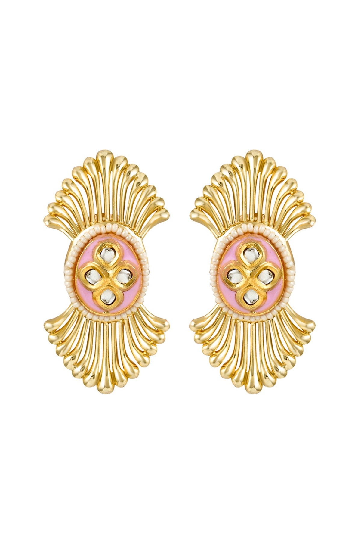 Gold Finish Synthetic Stone Enameled Stud Earrings
