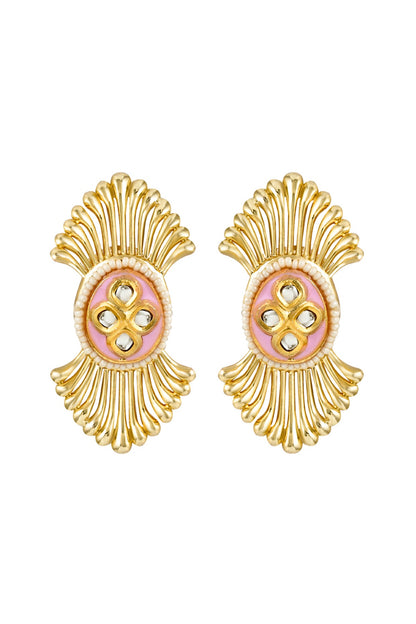 Gold Finish Synthetic Stone Enameled Stud Earrings
