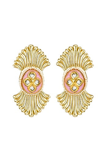 Gold Finish Synthetic Stone Enameled Stud Earrings