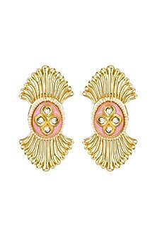Gold Finish Synthetic Stone Enameled Stud Earrings