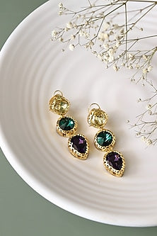 Gold Finish Multi-Colored Stone Dangler Earrings