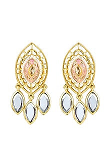 Gold Finish Mirror & Pearl Enameled Stud Earrings