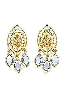 Gold Finish Kundan Polki & Pearl Enameled Stud Earrings