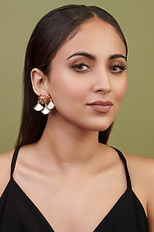 Gold Finish Kundan Polki Enameled Stud Earrings