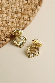 Gold Finish Pearl Enameled Stud Earrings