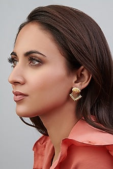 Gold Finish Pearl Enameled Stud Earrings