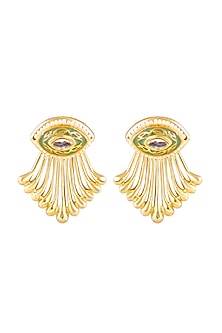 Gold Finish Pearl Enameled Stud Earrings