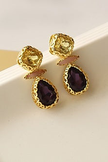 Gold Finish Multi-Colored Crystal Dangler Earrings