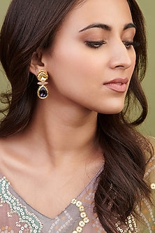 Gold Finish Multi-Colored Crystal Dangler Earrings