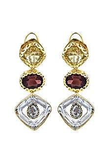 Gold Finish Wine & Gold Stone Dangler Earrings