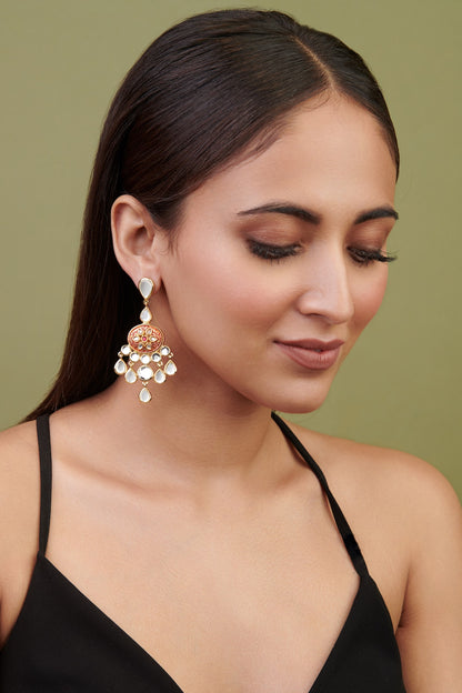 Gold Finish Mirror Enameled Dangler Earrings