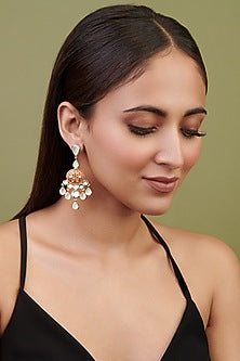 Gold Finish Mirror Enameled Dangler Earrings