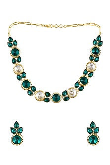 Gold Finish Green Crystal Choker Necklace Set