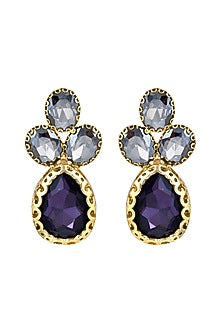 Gold Finish Purple & White Crystal Necklace Set