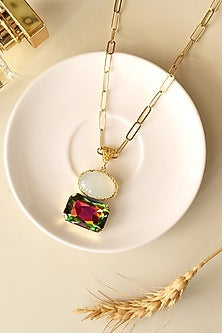 Gold Finish Moon Crystal Long Necklace