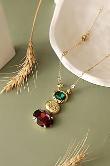 Gold Plated Red & Green Crystal Long Necklace