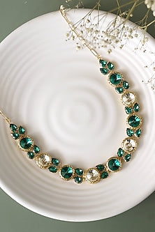 Gold Finish Green & White Crystal Choker Necklace