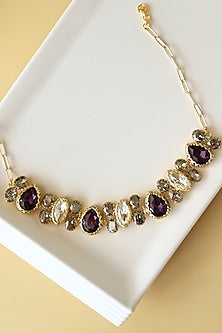 Gold Finish Multi-Colored Crystal Choker Necklace