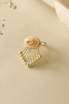 Gold Finish Kundan Polki Enameled Ring