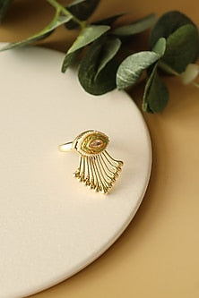 Gold Finish Kundan Polki Enameled Ring