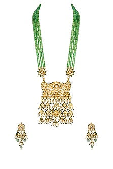 Gold Finish Handcrafted Kundan Polki Long Necklace Set