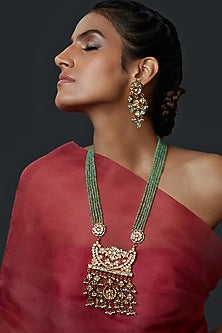 Gold Finish Handcrafted Kundan Polki Long Necklace Set