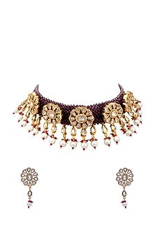 Gold Finish Handcrafted Kundan Polki Necklace Set