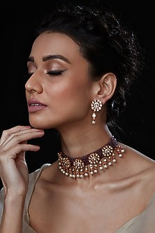 Gold Finish Handcrafted Kundan Polki Necklace Set