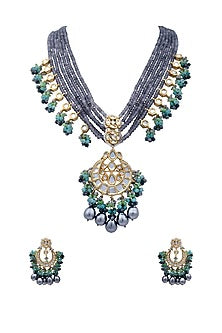 Gold Finish Kundan Polki Necklace Set