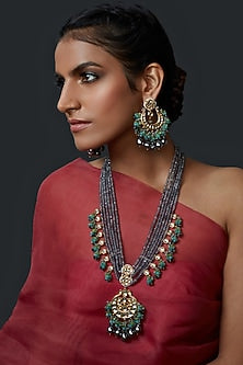 Gold Finish Kundan Polki Necklace Set