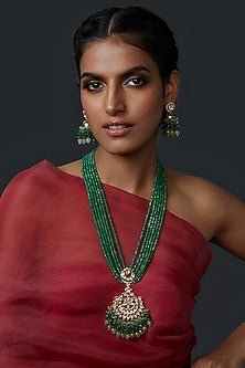 Gold Finish Handcrafted Pearl & Kundan Polki Necklace Set