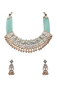 Gold Finish Handcrafted Necklace Set With Kundan Polki