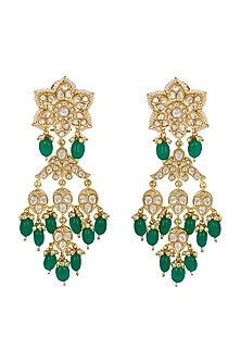 Gold Finish Handcrafted Kundan Polki Dangler Earrings