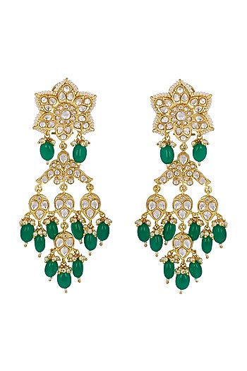 Gold Finish Handcrafted Kundan Polki Dangler Earrings