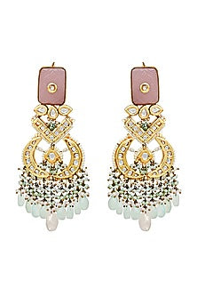 Gold Finish Handcrafted Aqua Stone Chandbali Earrings