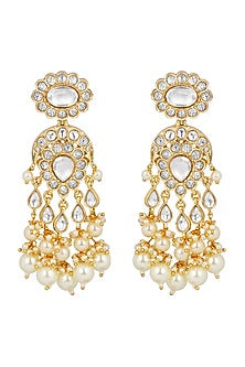 Gold Finish Handcrafted Kundan Polki Earrings