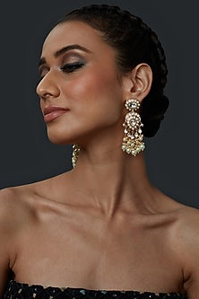 Gold Finish Handcrafted Kundan Polki Earrings