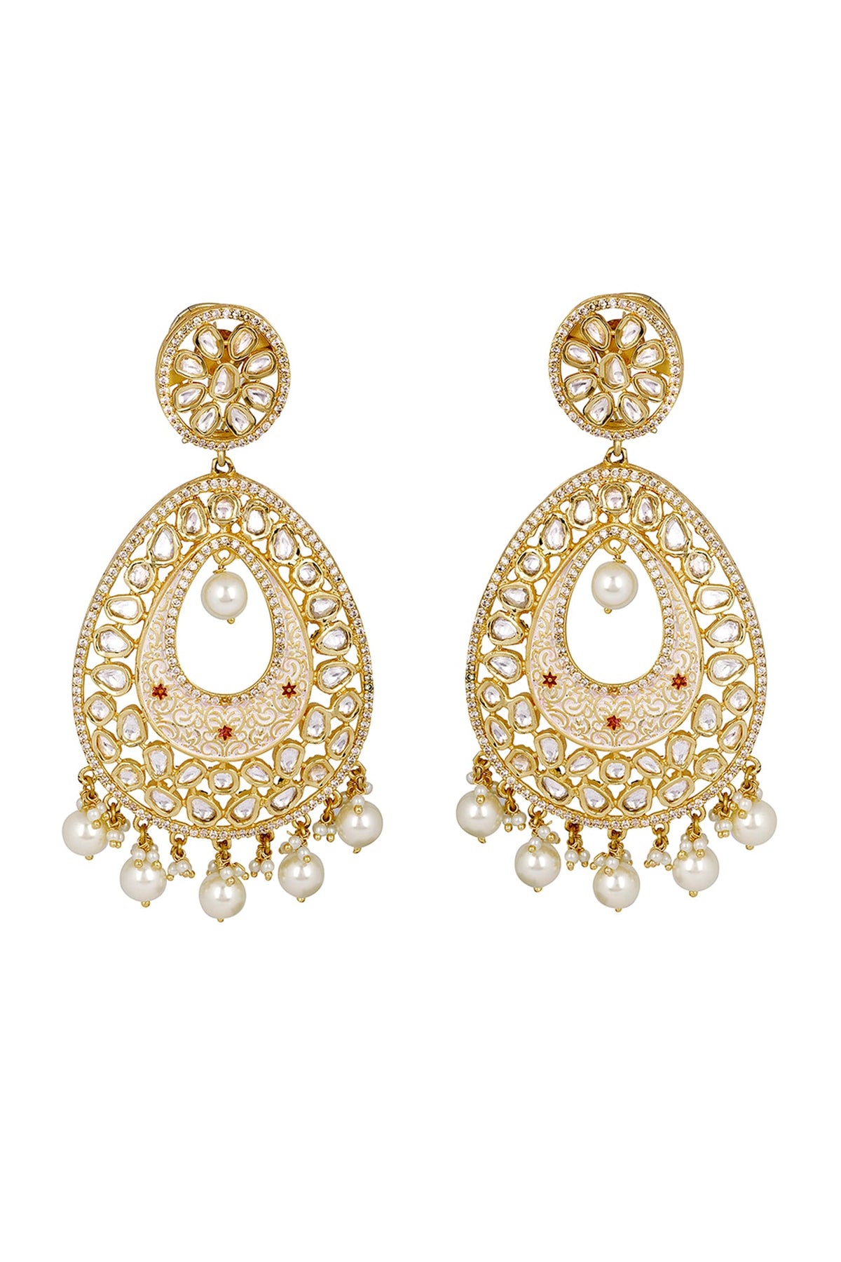 Gold Finish Kundan Polki Handcrafted Chandbali Earrings