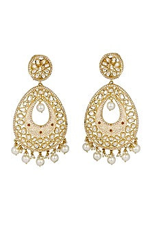 Gold Finish Kundan Polki Handcrafted Chandbali Earrings