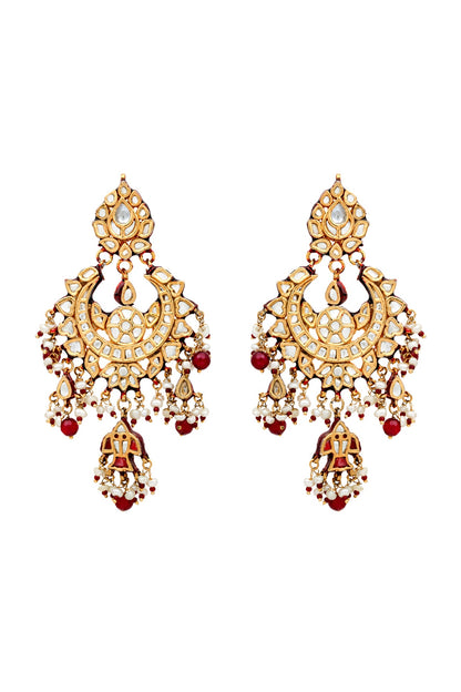 Gold Finish Handcrafted Earrings With Kundan Polki