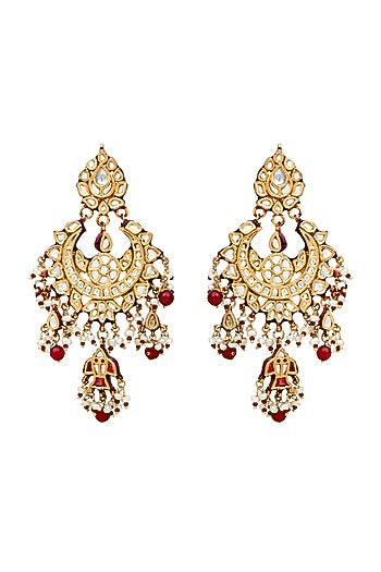 Gold Finish Handcrafted Earrings With Kundan Polki