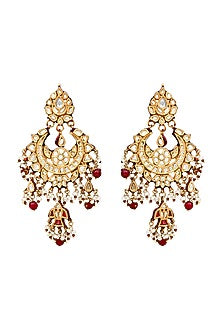 Gold Finish Handcrafted Earrings With Kundan Polki