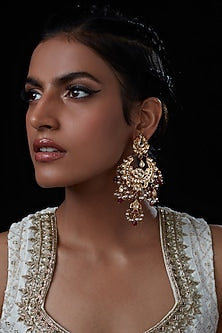 Gold Finish Handcrafted Earrings With Kundan Polki