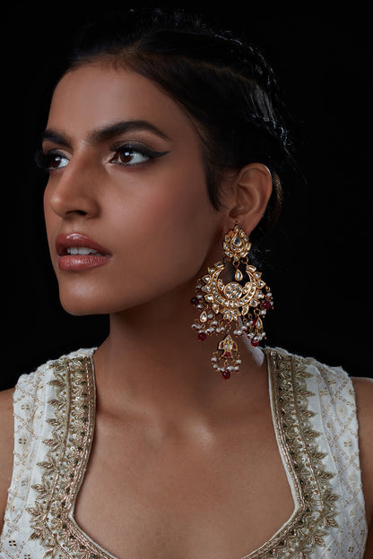 Gold Finish Handcrafted Earrings With Kundan Polki