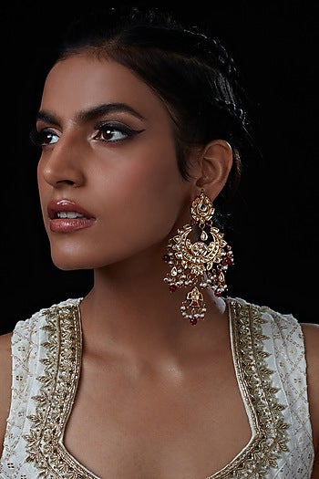 Gold Finish Handcrafted Earrings With Kundan Polki