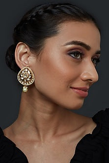 Gold Plated Handcrafted Kundan Polki Stud Earrings