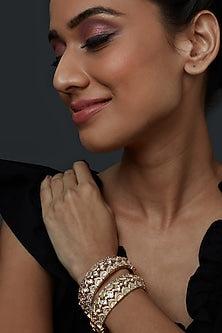 Gold Plated Bangle With White Kundan Polki