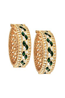 Gold Plated Bangle With Emerald Green Kundan Polki