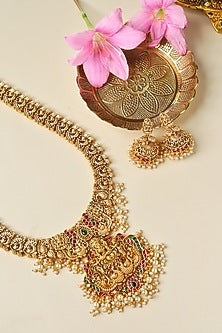Gold Plated Laxmi Temple Long Necklace Set